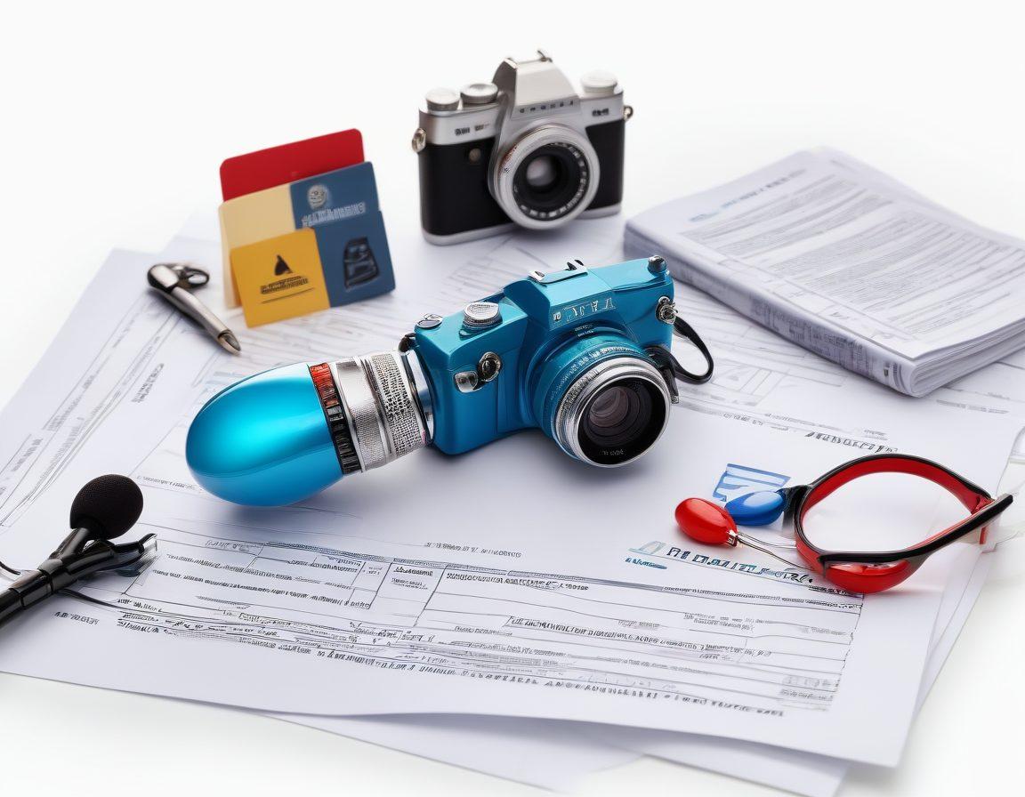 An eclectic fusion of vibrant adult entertainment symbols like a microphone, camera, and stylish props set against a backdrop of insurance documents. Include highlights of various insurance icons, showcasing protection and coverage elements. The color scheme should be bold and engaging, emphasizing creativity and professionalism. super-realistic. vibrant colors. white background.